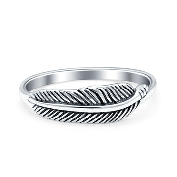 Sideways Feather Oxidized Solid 925 Sterling Silver Thumb Ring (6mm)